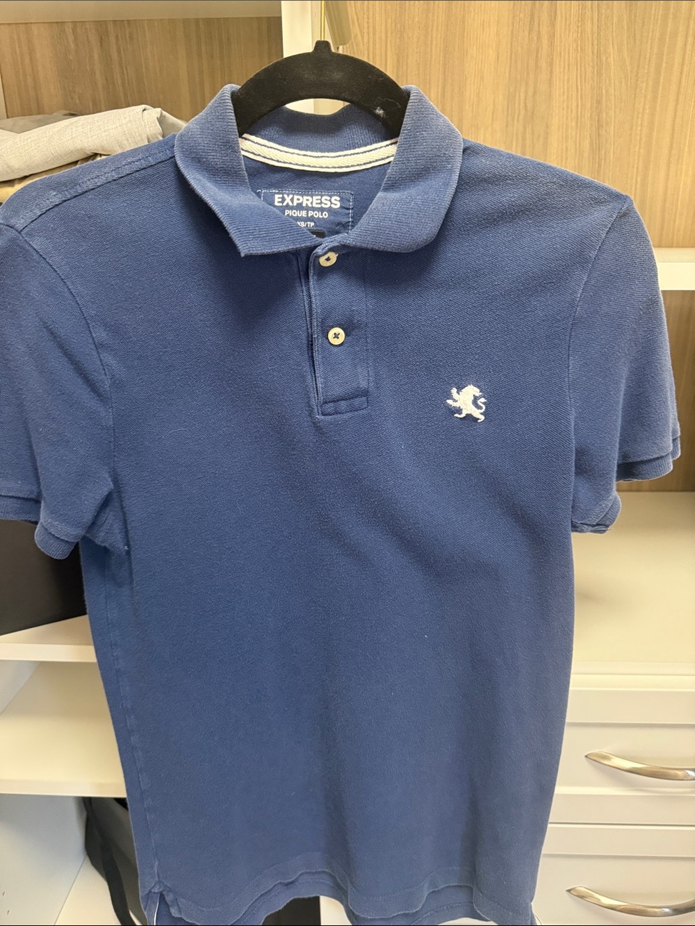 Express Men's Navy Blue Pique Polo